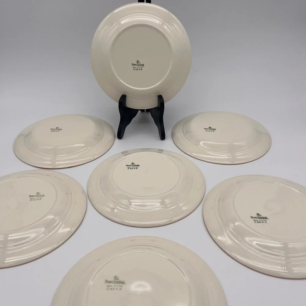 Homer Laughlin Lady Stratford Dessert Plates Set of 7 Maroon Gold Rose 7 1/8